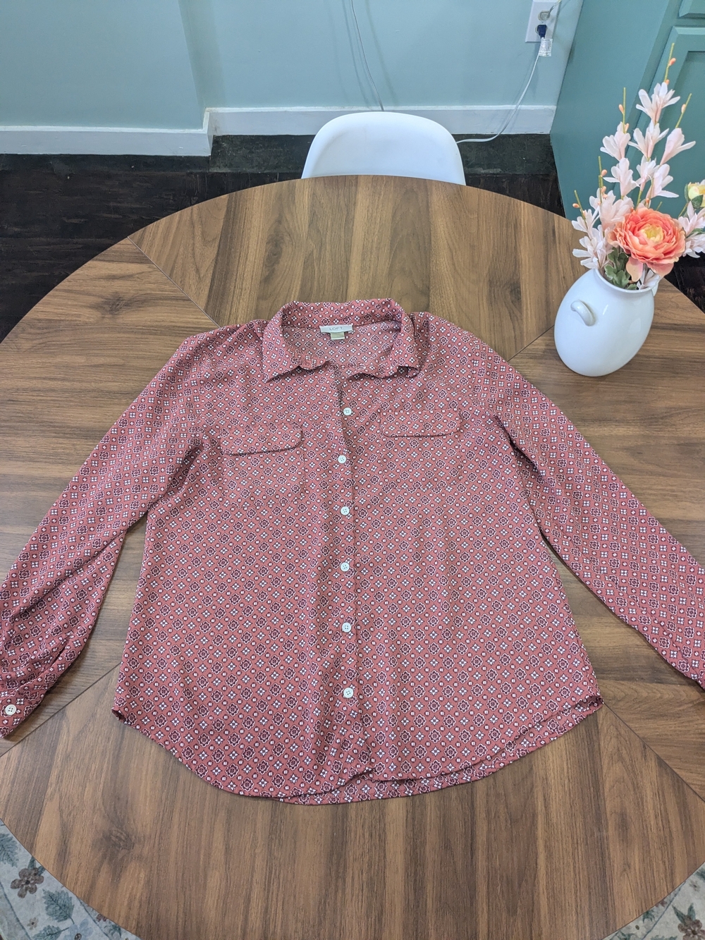 LOFT Rust Diamond-Print Button-Down Shirt